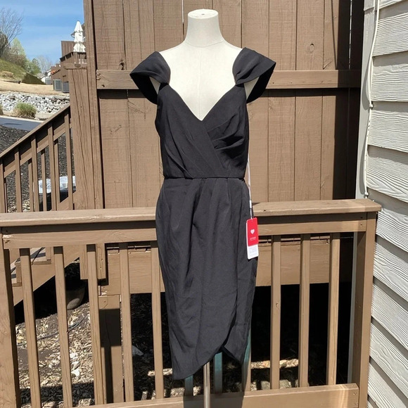 JJ’s House Sheath/Column Off the Shoulder Asymmetrical Cocktail Dress w/Ruffle - Picture 3 of 12